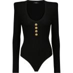 バルマン Balmain レディース ボディースーツ インナー・下着 Scoop-neck ribbed-knit bodysuit Noir