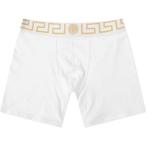 【残り１点！】【サイズ：M】ヴェルサーチ Versace メンズ インナー・下着 ボクサーパンツ Greek Logo Waistband Boxer White/Gold