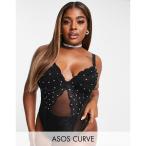 エイソス ASOS Curve レディース ボディースーツ インナー・下着 ASOS DESIGN Curve Breana lace diamante underwire body ブラック