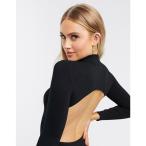 エイソス ASOS DESIGN レディース ボディースーツ インナー・下着 high neck open back bodysuit with long sleeve in rib in black ブラック