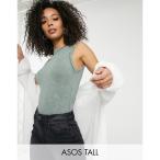 エイソス ASOS Tall レディース ボディースーツ インナー・下着 Asos Design Tall Sleeveless T-Shirt Bodysuit With Roll Sleeve In Washed Khaki カーキ