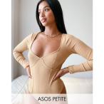 エイソス ASOS Petite レディース ボディースーツ インナー・下着 Asos Design Petite Rib Bodysuit With Bust Seams And Long Sleeve In Beige ベージュ