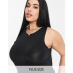 フラウンスロンドン Flounce London Plus レディース ボディースーツ インナー・下着 Flounce Plus high neck slinky body in black ブラック