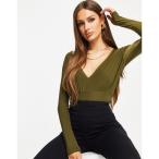 アイソウイットファースト I Saw It First レディース ボディースーツ インナー・下着 plunge front thong bodysuit in green グリーン