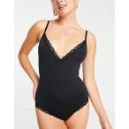 リンデックス Lindex レディース ボディースーツ インナー・下着 Sandra shaping bodysuit with lace trim in black ブラック