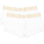 ヴェルサーチ Versace メンズ ボクサーパンツ 2点セット インナー・下着 greek logo waistband boxer trunk - 2 pack White/Gold