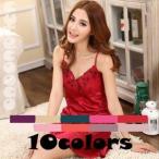 シルクパジャマ ワンピース ネグリジェ レディース 寝巻 ルームウェア ノースリーブ Vネック ロック丈 レース 大きいサイズ 部屋着  夏