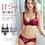 ショッピングセクシー 総レース ブラジャー ショーツ 上下セット セクシー 下着 ブラセット ワイヤー レースブラ 透け感 美乳ブラ A70-D90 A-Dカップ 超極薄