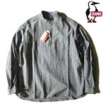 チャムス/CHUMS【ハリケーンシャツ】オーバーサイズ ノーカラー バンドカラーシャツ 綿麻プルオーバーシャツ　CH02-1231　ネイビーストライプ