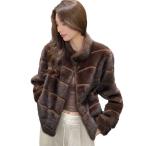 毛皮コート レディース ファージャケット フェイクファー アウター 皮毛一体 ミンクパイル 立ち襟 防寒 厚手 モコモコ ボアカーディガン