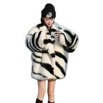 ゼブラ柄 毛皮コート レディース フェイクファージャケット ミドル丈 ショールカラー 毛皮アウター ファージャンパー 厚手 秋 冬 防寒着