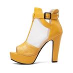 ブーツサンダル 大きいサイズ レディース チャンキーヒール メッシュ バックジップ 11.5cmヒール オープントゥ ストーム ハイヒール