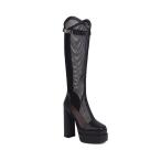 ショッピングブーツサンダル ブーツサンダル 大きいサイズ レディース チャンキーヒール メッシュ バックジップ ロングブーツ ストーム 14cmヒール サマーブーツ