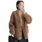  женский меховое пальто 100% шерсть боа жакет мех цельный мутон внешний V шея защищающий от холода толстый .... кардиган свободно 