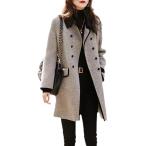 ラシャコート レディースジャケット チェスターコート グレー ミドル ミモレ丈 折り襟 冬服 秋服 長袖アウター 簡約 あったか 韓国風