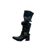  сапоги po Inte dotu помятость чувство Roo z женский высокий каблук 6cm futoshi каблук ремень украшение Европа и Америка способ ботфорты sexy водонепроницаемый 