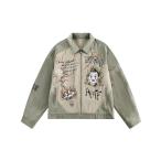  Denim жакет нацарапанная надпись переключатель мужской женский весна осень-зима складывать воротник принт шт .... Street джинсовый жакет блузон день серия 