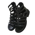 グラディエーター サンダル レディース ローヒール ローマ風 オープントゥ バックジッパー ハイカット 春夏秋 透かし彫り ビーチサンダル