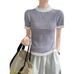 ハイネック ニット レディース 半袖 ショート丈 配色 セーター Tシャツ サマーニット トップス ニットソー OL 無地 上品 キレイめ