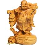 仏像 木彫り ミニ 七福神 置物 布袋 高級天然ツゲ木彫り 布袋様 風水(高さ10cm×巾7cm×奥行5.5cm)