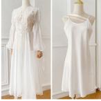 ネグリジェ姫系 宮廷風 パジャマ ワンピース 透け感 レース ボリューム袖 シフォン セクシー ルームウェア 寝巻き 部屋着 レディース