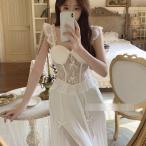 ネグリジェ 2点セット カーディガン レースフード付き 透け感 セクシー レース レディース ワンピーパジャマ シルク レーヨンサテン