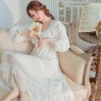 ネグリジェ 姫系 長袖 ルームウェア レディースパジャマ ワンピース ロング丈 長袖 シフォン フリル 宮廷風 ルームウェア 寝間着 少女