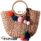 ショッピングストローバッグ レディース 草編みバッグ ストローバッグ カゴバッグ 半円形 可愛い 大容量 カジュアル ハンドバッグ アクセサリー付き リゾート感 外出