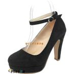 ハイヒール 厚底 アンクル ストラップ付き ヒール ヒール パンプス 高め ラウンドトゥ レディース 太め キャバ