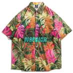 ハワイシャツ アロハシャツ プリントシャツ メンズ 葉柄 南国風 ビーチウェア ビーチシャツ グリーン ピンク ブルー 夏服 夏着 薄手
