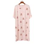 ネグリジェ 半袖 ルームワンピース クマ柄 ワンピースパジャマ かわいい ロング Tシャツ モダール 快適 吸汗 通気 ラウンドネック 春