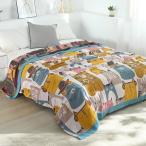 ガーゼケット 5重織り 猫柄 可愛い 毛布 掛け布団 オールシーズン/夏用 肌掛け タオルケット お昼寝 ひざ掛け 冷房対策 吸湿通気