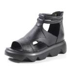 ショッピングブーツサンダル サマーブーツ サンダルブーツ レディース 身長5cmアップ ショートブーツ バックジッパー オープントゥ 夏 ローマ風 牛革 ゴムソール