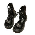 グラディエーターサンダル レディース 厚底 サマーブーツ サンダル レースアップ バックジッパー フラット 歩きやすい 疲れにくい 夏用