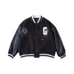 スタジャン メンズ スタジアムジャンパー ジャケット PU革袖 リブデザイン 防寒 防風 ゆったり おしゃれ 英字柄 タオル刺繍 ブルゾン