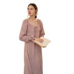 ネグリジェ 秋冬 厚手 フリース ルームワンピース レディース 襟フリル 姫系 長袖 Vネック もこもこ 保温 ふんわり 暖かい ふわふわ