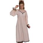 ネグリジェ ルームワンピース パジャマ 綿100 ルームウェア カップ付き レース Vネック ワンピースパジャマ 寝巻き 長袖 ロング丈