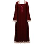 ネグリジェ レディース ルームワンピース パジャマ ベロア 秋冬 厚手 レースフリル ベルベット ルームウェア 婦人 寝巻き ロング丈