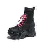 ニットブーツ レースアップ ショートブーツ レディース パッチワーク コンビ 短靴 ハイヒール ラウンドトゥ 粗いかかと 厚底 冬秋 軽便