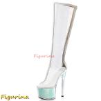 サンダルブーツ 17CMヒール レディース ストーム ピンヒール オープントゥ 透明 クリアヒール 前厚 大きいサイズ ロングブーツ 防水