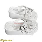 ウェッジミュール 星 甲ストラップ バックル サンダル レディース クロスストラップ スリッパ サボ 外履き フリンジ ゴシック パンク