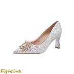 ハイヒール レディース パンプス シルバー スパンコール キラキラ ラインストーン 美脚 カジュアル ポインテッドトゥ 通気性 通勤