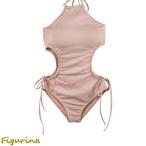 水着 レディース モノキニ オールインワン サイドカッティング ホルターネック ワンピース ビーチウェア オトナ女子 胸パッド ハイレグ