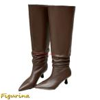 ロングブーツ ニーハイブーツ 高筒 膝上 ストレッチ 7cm ピンヒール 本革 ポインテッドトゥ レディース オーバーニー 秋冬春 着回し