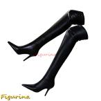 ロングブーツ ニーハイブーツ 膝上 長靴 ストレッチ レディース 9.5cm ポインテッドトゥ ピンヒール サイハイブーツ 足細 秋冬春