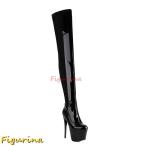 17cm ハイヒール ニーハイブーツ サイハイブーツ レディース ハーフジップ エナメル 前厚 膝丈 ストレッチ 秋冬春 ロングブーツ