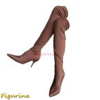 ニーハイブーツ オーバーニー レディース 膝丈 ストレッチブーツ 7cmピンヒール 秋冬春 ロングブーツ 革 足細 安定感 小さいサイズ