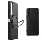 Xperia 1-V SO-51D SOG10 対応 360度回転式スタンド・マグネットリング ストラップ穴付きケース 黒 CXP1