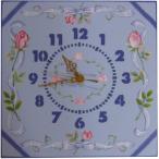 トールペイント　ご自分で描く　図案付白木素材　cwk-202　時計文字ステンシル（数字）を使用したリボンとバラの角時計