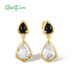 ピアスシルバーブラックストーンドロ...